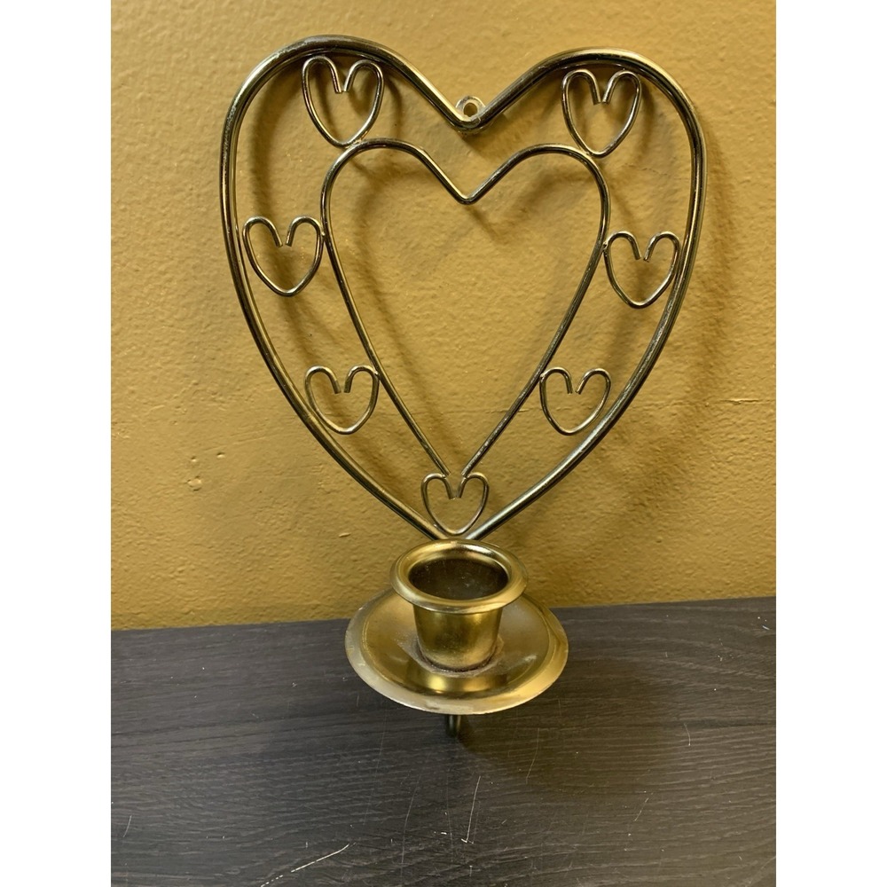 Vintage Gold Heart Shaped Decorative Hanging Candle Holder 8" MCM Cottagecore